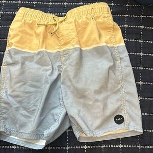 RVCA Men's Yellow and Blue Shorts